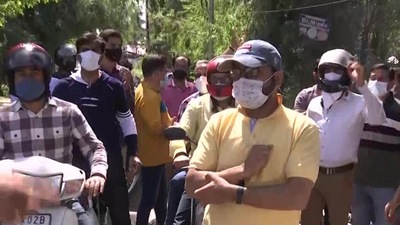 Kashmiri Pandits protest at Sheikhpora, Budgam (ANI)