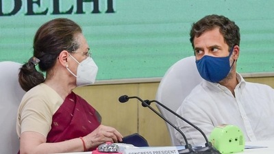 File photo: Congress President Sonia Gandhi with party leader Rahul Gandhi during the Congress Working Committee meeting, at the AICC headquarters, in New Delhi, (HT_PRINT) File photo: Congress President Sonia Gandhi with party leader Rahul Gandhi during the Congress Working Committee meeting, at the AICC headquarters, in New Delhi, (HT_PRINT)