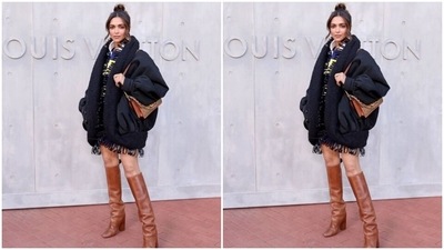 Deepika gave her fans another reason to rejoice on Friday (IST) as pictures of the star attending the Louis Vuitton 2023 Cruise Show at the Salk Institute in La Jolla in San Diego County, California, circulated online. (Instagram/@deepikapiku)