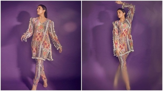 Huma Qureshi is not afraid of experimenting with her looks. Check out her Instagram handle to get proof. From stylish Kaftans to trendy dresses, Huma can pull off any outfit she dons with confidence and poise. She recently gave a twist to her desi look by styling a crepe top and pants set.(Instagram/@iamhumaq)