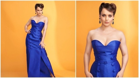 In another Lock Upp episode, Kangana Ranaut was seen wearing a stunning royal blue strapless dress from the clothing line Ziad Germanos.(Instagram/@ziadgermanosworld)