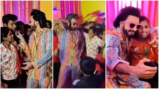 Ranveer Singh enjoys his time with children.