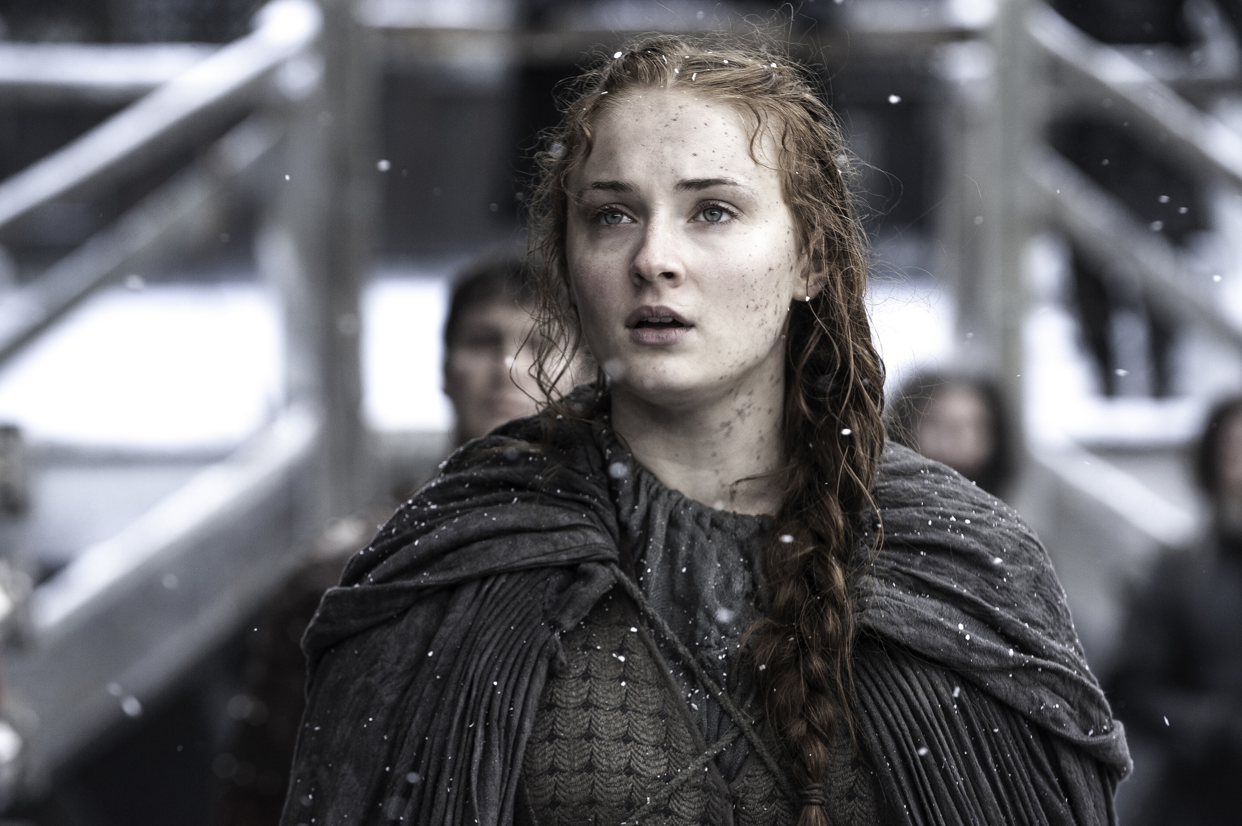 Sophie Turner portrayed Sansa Stark in Game of Thrones, and was 15, when the show first premiered on HBO. Sophie Turner portrayed Sansa Stark in Game of Thrones, and was 15, when the show first premiered on HBO.
