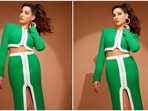 It is safe to call Nora Fatehi the ultimate queen of body-hugging fits keeping her Instagram lookbook and public appearances as proof. The ace dancer doesn't mind experimenting with her looks and always manages to go a level up with her style. Recently, the actor/dancer made jaws drop in a green and white co-ord set.(Instagram/@norafatehi)