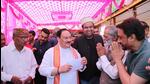 BJP national president JP Nadda interacting with party workers in Kullu on Saturday. (Aqil Khan /Hindustan Times)