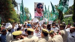 Protesters clash with cops in Jammu on Saturday. (ANI Photo)