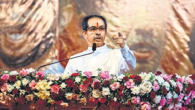 Maharashtra Chief Minister Uddhav Thackeray addresses Shiv Sena rally at MMRDA Grounds, Bandra-Kurla Complex (BKC), in Mumbai, India, on Saturday. (Pratik Chorge/HT PHOTO) Maharashtra Chief Minister Uddhav Thackeray addresses Shiv Sena rally at MMRDA Grounds, Bandra-Kurla Complex (BKC), in Mumbai, India, on Saturday. (Pratik Chorge/HT PHOTO)