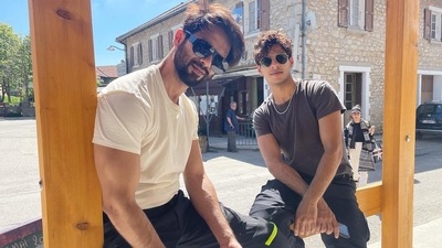 Shahid Kapoor with Ishaan Khatter in France. Shahid Kapoor with Ishaan Khatter in France.