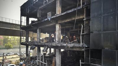 The charred shell of the building in Mundka. (Raj K Raj/HT) The charred shell of the building in Mundka. (Raj K Raj/HT)