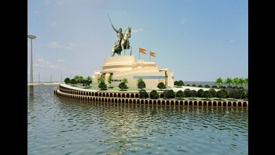 The project envisages a 210-metre-tall statue of the Maratha warrior king on a small rocky island located 3.5 km off the Mumbai coast with an estimated expenditure of ₹3,600 crore. The project envisages a 210-metre-tall statue of the Maratha warrior king on a small rocky island located 3.5 km off the Mumbai coast with an estimated expenditure of ₹3,600 crore.