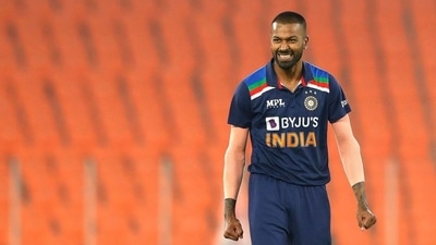 Hardik Pandya in action against England in Ahmedabad. (Twitter (Hardik Pandya))