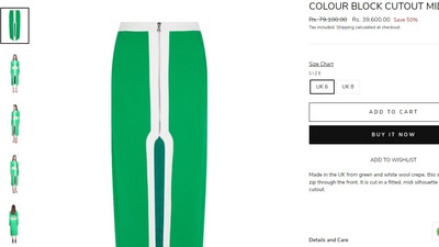 The skirt costs  <span class='webrupee'>₹</span>79,100 but after discount it comes down to  <span class='webrupee'>₹</span>39,600, according to the official website of the label. (davidkoma.com)