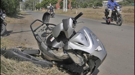 As the speeding car hit the Mohali youth’s scooter from behind, his head crashed into the concrete road that killed him soon after. (HT)