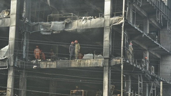 The Mundka fire is one of the worst fire incidents that Delhi has seen since the 2019 Anaj Mandi tragedy that claimed 43 lives.(Raj K Raj/Hindustan Times)