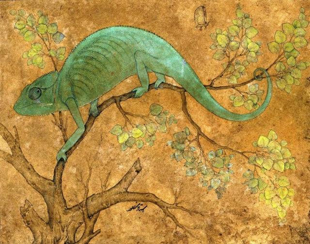 Ustad Mansur’s painting of a chameleon, c. 1612. (Royal Collection Trust, Windsor / Queen Elizabeth II)