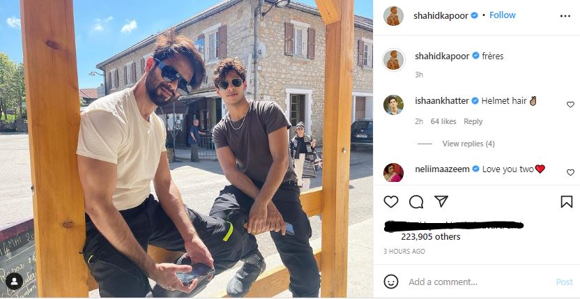 Shahid posted a picture of the duo sitting outdoors.