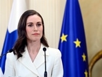 Finland's Prime Minister Sanna Marin attends the press conference on Finland's security policy decisions at the Presidential Palace in Helsinki, Finland, Sunday. Finland's Prime Minister Sanna Marin attends the press conference on Finland's security policy decisions at the Presidential Palace in Helsinki, Finland, Sunday.