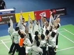 The Indian men's badminton team etched its name in the history books(Twitter) The Indian men's badminton team etched its name in the history books(Twitter)