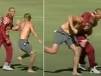 Andrew Symonds took exception to pitch invaders. Andrew Symonds took exception to pitch invaders. 