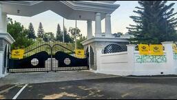 Khalistan flags tied on the main gates and walls of Himachal Pradesh Vidhan Sabha complex, at Tapovan in Kangra district. (PTI file photo)