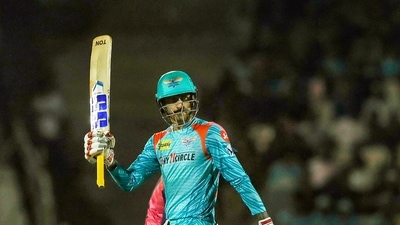 Deepak Hooda of Lucknow Super Giants raises his bat after scoring a half century, during the Indian Premier League 2022 (PTI) Deepak Hooda of Lucknow Super Giants raises his bat after scoring a half century, during the Indian Premier League 2022 (PTI)