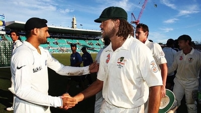 Harbhajan Singh (L) and Andrew Symonds (Twitter) Harbhajan Singh (L) and Andrew Symonds (Twitter)
