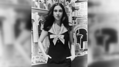 Sara Ali Khan's dress featured a prominent collar with a bow in the centre of her chest and a few buttons. (Instagram/@saraalikhan95) Sara Ali Khan's dress featured a prominent collar with a bow in the centre of her chest and a few buttons. (Instagram/@saraalikhan95)