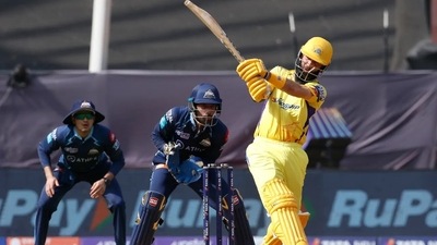 Moeen Ali in action during the IPL 2022 match between CSK and GT. (IPL) Moeen Ali in action during the IPL 2022 match between CSK and GT. (IPL)