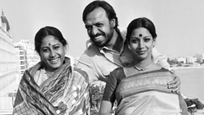 Shabana Azmi with Smita Patil and Shyam Benegal. Shabana Azmi with Smita Patil and Shyam Benegal.