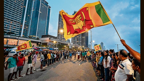 Anti-government demonstrators take part in a protest near the President's office in Colombo on May 10, 2022. (AFP)
