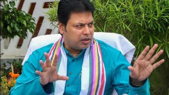 After resigning from his post, Biplab Deb said that he will focus on strengthening the party’s organisation to ensure the BJP’s return in the 2023 assembly polls. (HT PHOTO.)