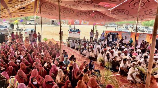 The Narsana villagers at the felicitation program.