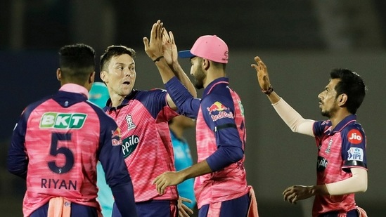 Rajasthan Royals Trent Boult celebrates the dismissal of Lucknow Super Giants Quinton de Kock during the Indian Premier League 2022(ANI)