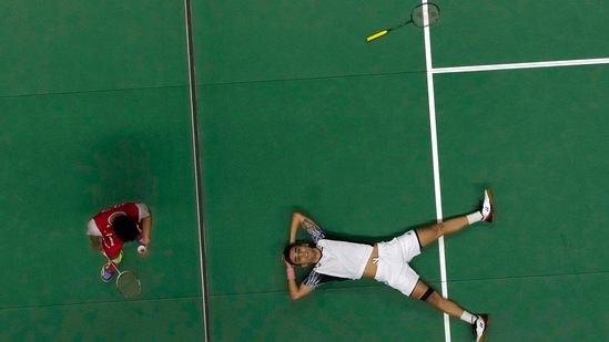 Lakshya Sen reacts during the singles match against Indonesia's Anthony Ginting(AP) Lakshya Sen reacts during the singles match against Indonesia's Anthony Ginting(AP)
