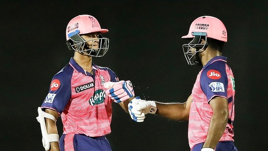 Sanju Samson and Yashasvi Jaiswal of Rajasthan Royals during the Indian Premier League 2022(PTI)