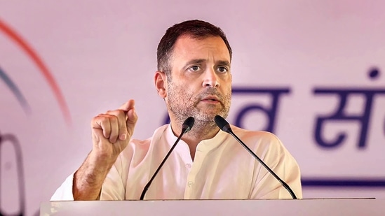Congress leader Rahul Gandhi speaks during the party's 'Nav Sankalp Shivir', in Udaipur. (PTI) Congress leader Rahul Gandhi speaks during the party's 'Nav Sankalp Shivir', in Udaipur. (PTI)
