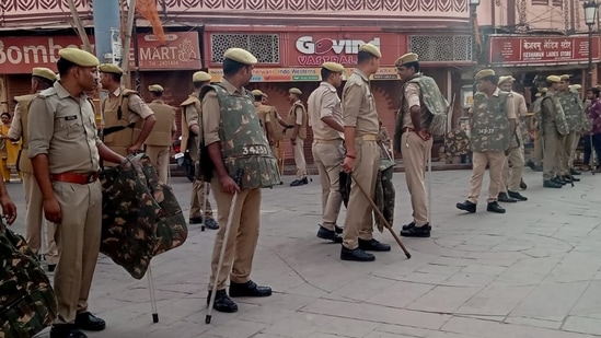 Security outside the Kashi Vishwanath-Gyanvapi complex in Varanasi (HT Photos)