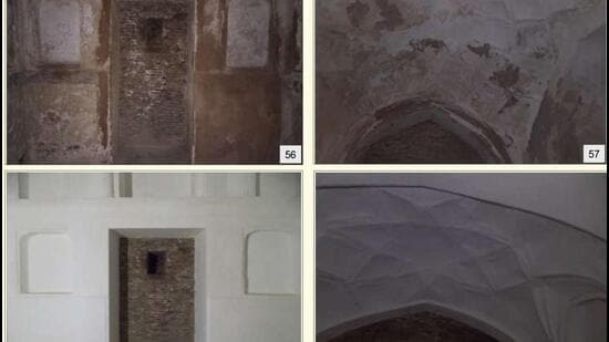 Images of Taj Mahal conservation work (before and afterwards). (SOURCED IMAGES COURTESY ASI NEWSLETTER)
