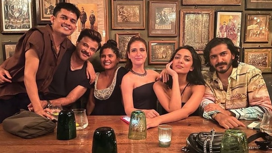 Anil Kapoor, Harsh Varrdhan Kapoor, and Fatima Sana Shaikh-- the cast of Thar, pose for picture with the film's cinematographer Shreya Dev Dube, actor Sobhita Dhulipala and others.