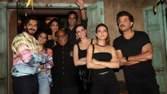 Actor Satish Kaushik joins his co-stars Anil Kapoor, Harsh Varrdhan Kapoor, and Fatima Sana Shaikh at the party.