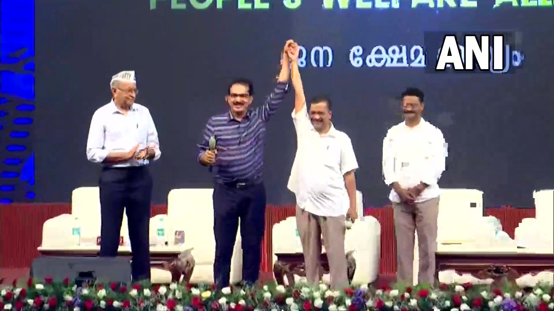 Arvind Kejriwal addressed the gathering in the presence of Twenty20 Party head Sabu Jacob. (ANI)