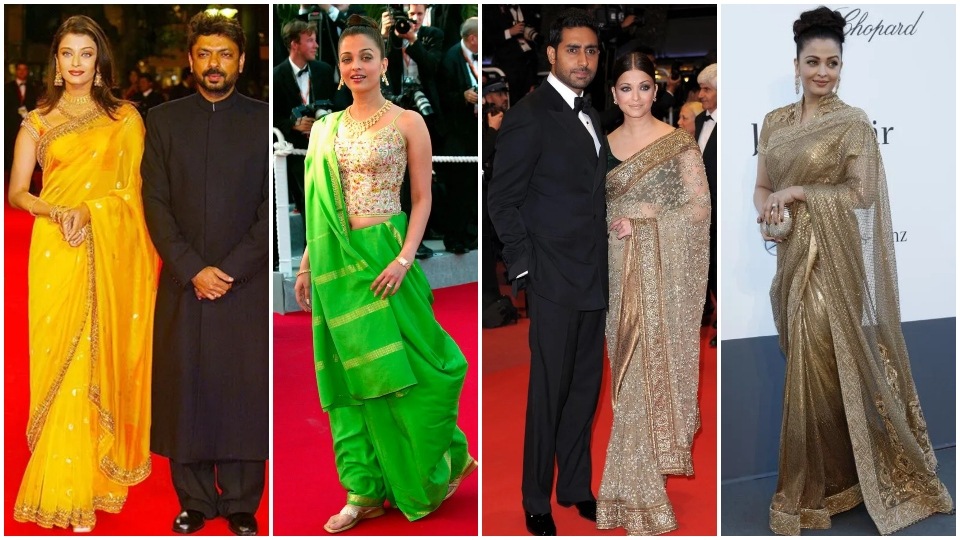Aishwarya Rai Bachchan wears sarees on the Cannes Film Festival red carpet(Pinterest)