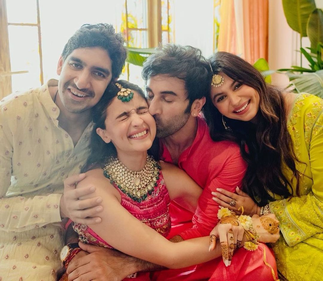 Alia Bhatt, Ranbir Kapoor and Shaheen Bhatt together at the couple's wedding. Alia Bhatt, Ranbir Kapoor and Shaheen Bhatt together at the couple's wedding.