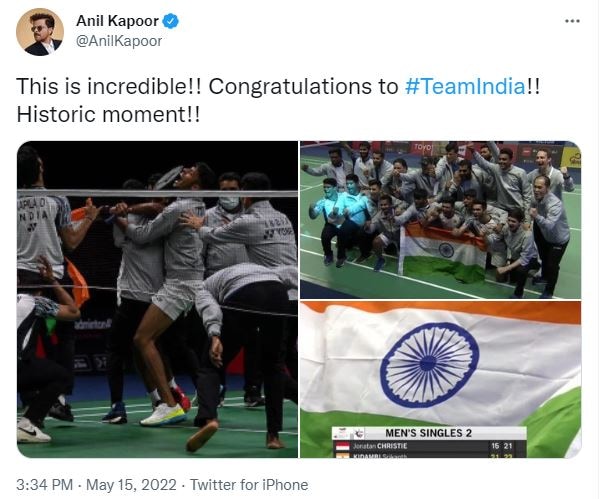 Anil Kapoor congratulated India.