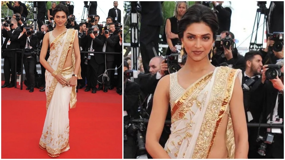 Deepika Padukone in a Rohit Bal saree at Cannes festival.(Pinterest)