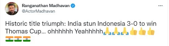 R Madhavan lauded India's win.