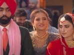 Ammy Virk, Nimrat Khaira, and Sargun Mehta in a still from Saunkan Saunkne. Ammy Virk, Nimrat Khaira, and Sargun Mehta in a still from Saunkan Saunkne.