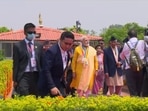 Prime Minister Narendra Modi on Monday arrived in Nepal for a brief visit to Lumbini, the birthplace of Gautam Buddha, and also hold comprehensive talks with his Nepalese counterpart Sher Bahadur Deuba.(ANI)