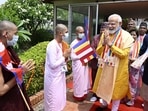 PM Modi and his Nepal counterpart, Sher Bahadur Deuba, at Mayadevi Temple in Lumbini. (Twitter/@narendramodi)