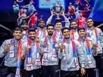Indian men's badminton team poses with the trophy after winning the Thomas Cup(BAI_Media/Twitter) Indian men's badminton team poses with the trophy after winning the Thomas Cup(BAI_Media/Twitter)